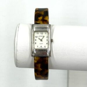 Vintage Geneva Silver Tone Tortoiseshell Hinged Cuff Watch